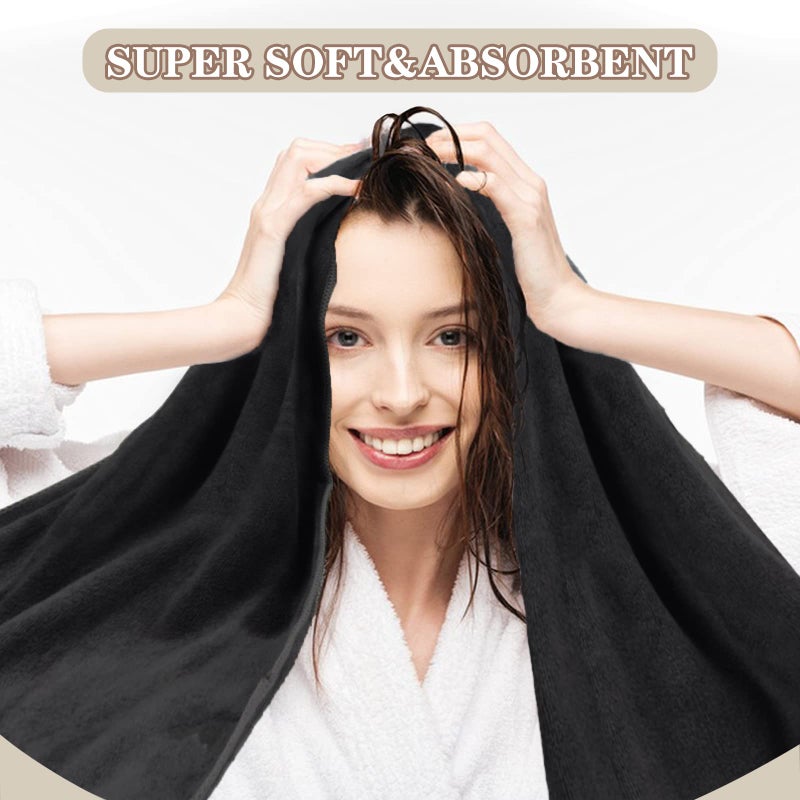 SUNLAND Microfiber Hair Towels Anti Frizz Hair Drying Towel Super Absorbent Fast Drying Turbans for Wet Curly Hair Soft Hair Towel Wrap with Elastic Band for All Hair Types 40 X 20 inches 2Pack Black - Image 2